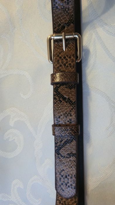 Pasek ze wzorem skóry węża i złotą klamrą
