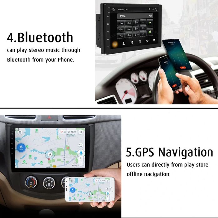 Rádio android 2din 7" com Wi-Fi GPS Bluetooth 4/64GB memória + câmara
