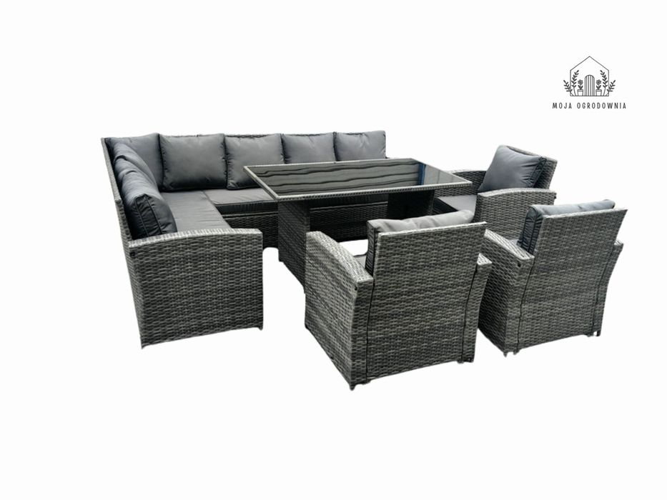 Meble ogrodowe NAROŻNIK 9os komplet technorattan 3xFOTEL 4 Kolory