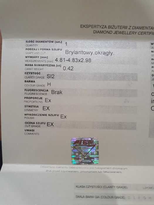 Złoty 585  Pierścionek z diamentem 0,42ct