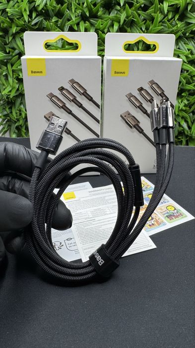 Кабель 3в1 для швидкого заряджання 3-х телефонів Baseus Tungsten Gold