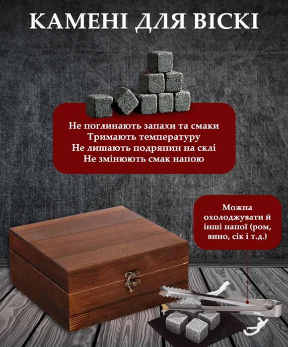 Подарунковий набір для віскі з бокалами,ящиком.