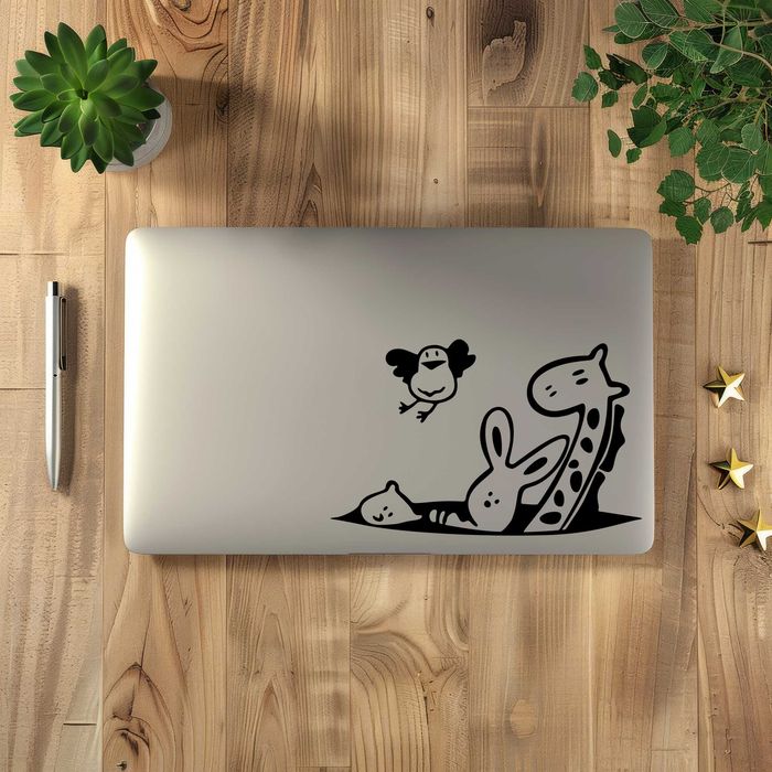 Naklejka ŻYRAFA I PRZYJACIELE - 16x10cm - na telefon, laptop, samochód