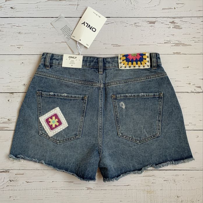 Szorty Damskie Spodenki Jeans Only M Hafty Kwiaty Flower Nowe !