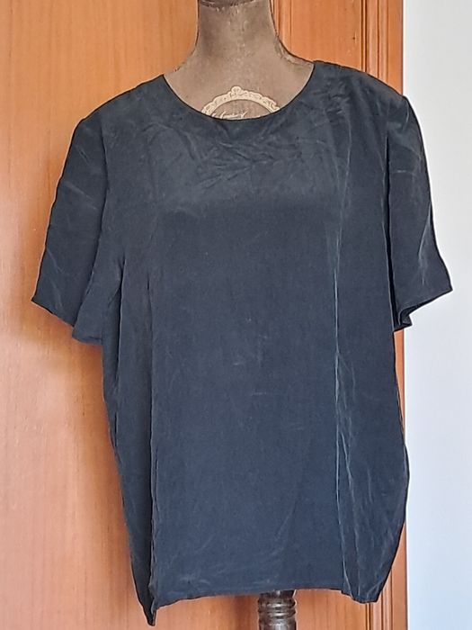 Blusa Vintage Olympia Blouses 100% Seda Pura (Tamanho L) – Preta