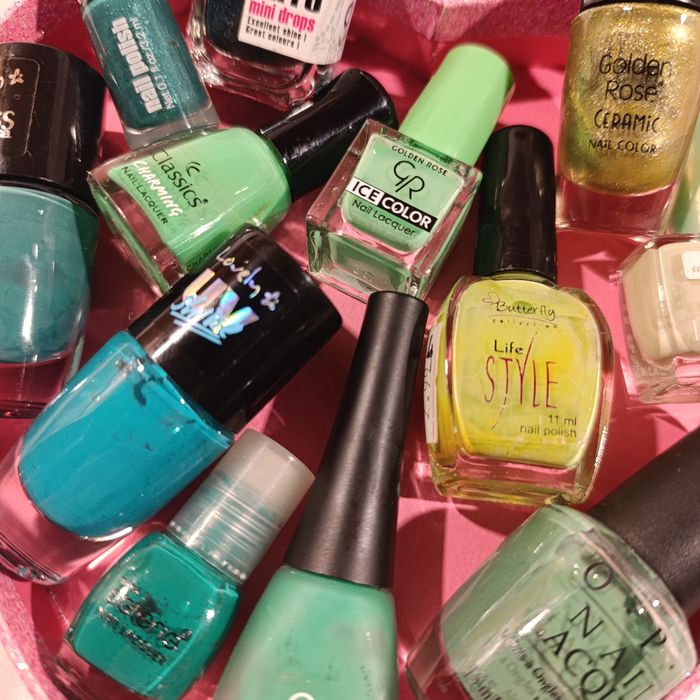 Zestaw zielonych lakierów neon brokat błysk