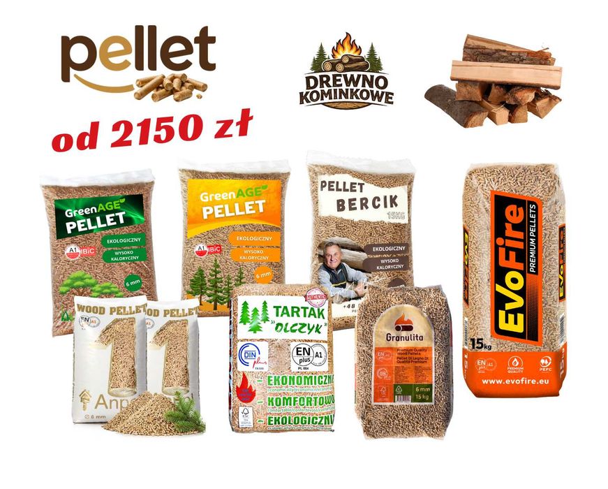 Opał - Pellet Dębowy / Pellet Sosnowy / 6mm - Paleta 1005 KG - 67 worków x 15KG - Klasa A1