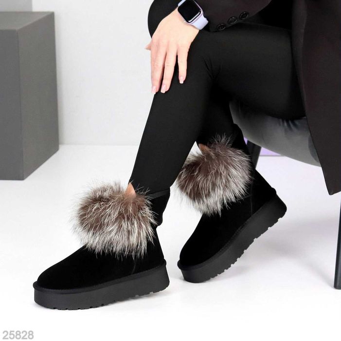 Жіночі замшеві уггі чорні з опушкою , жінчі уггі