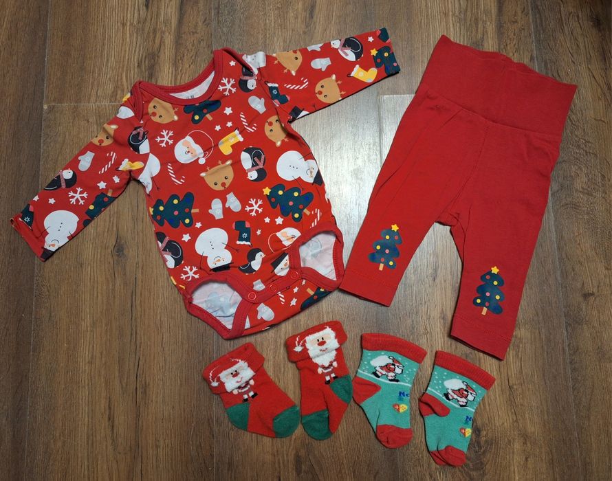 Świąteczny, gwiazdkowy, na Boże Narodzenie komplet niemowlęcy H&M