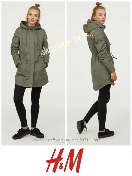 Женская парка H&M хаки, куртка, ветровка, карточка