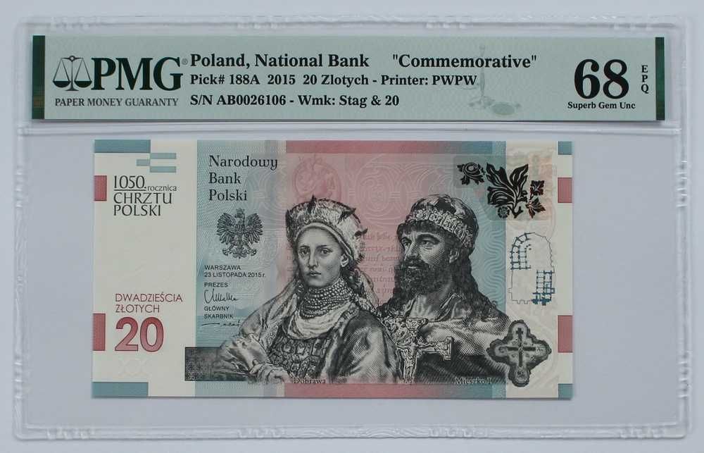 #PMG 68# Chrzest Polski 20zł 20 zł banknot grading Trójmiasto