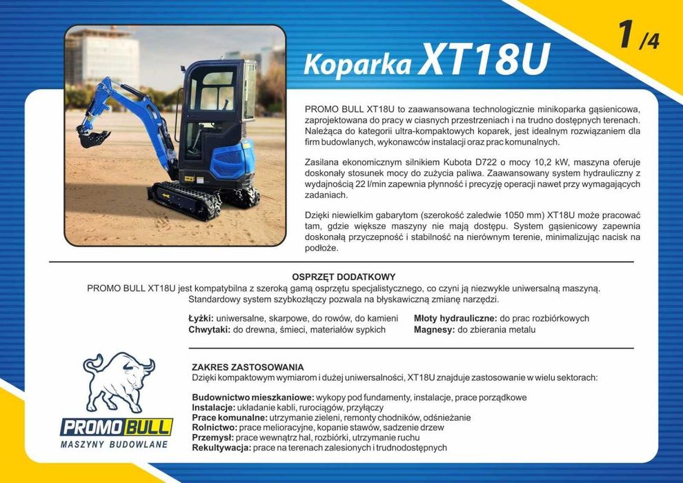 Koparka minikoparka  1,4 T, XT18U silnik YANMAR