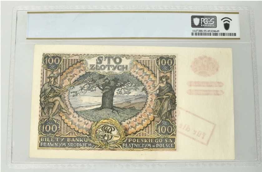 Banknot 100 Złotych 1934  Nadruk  PCGS 55