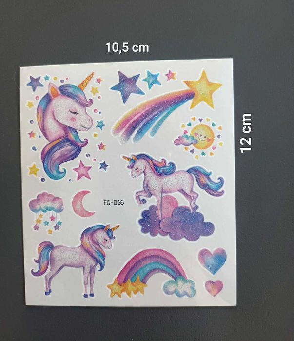 Tatuaże dziecięce JEDNOROŻCE 6 dużych arkuszy !