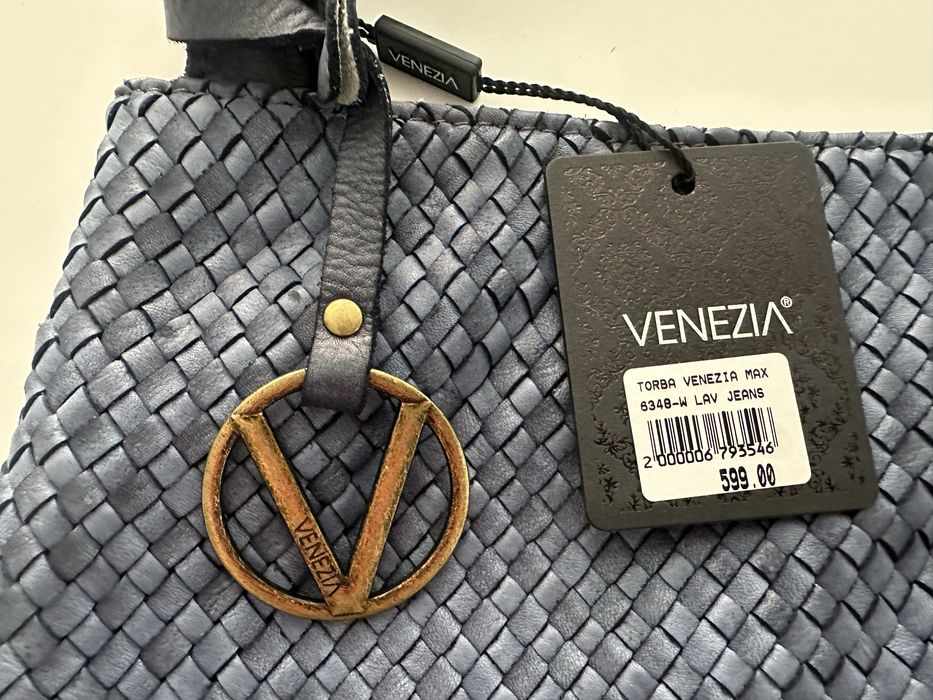 VENEZIA nowa torebka skóra naturalna pleciona niebieska Wrocław Toruń