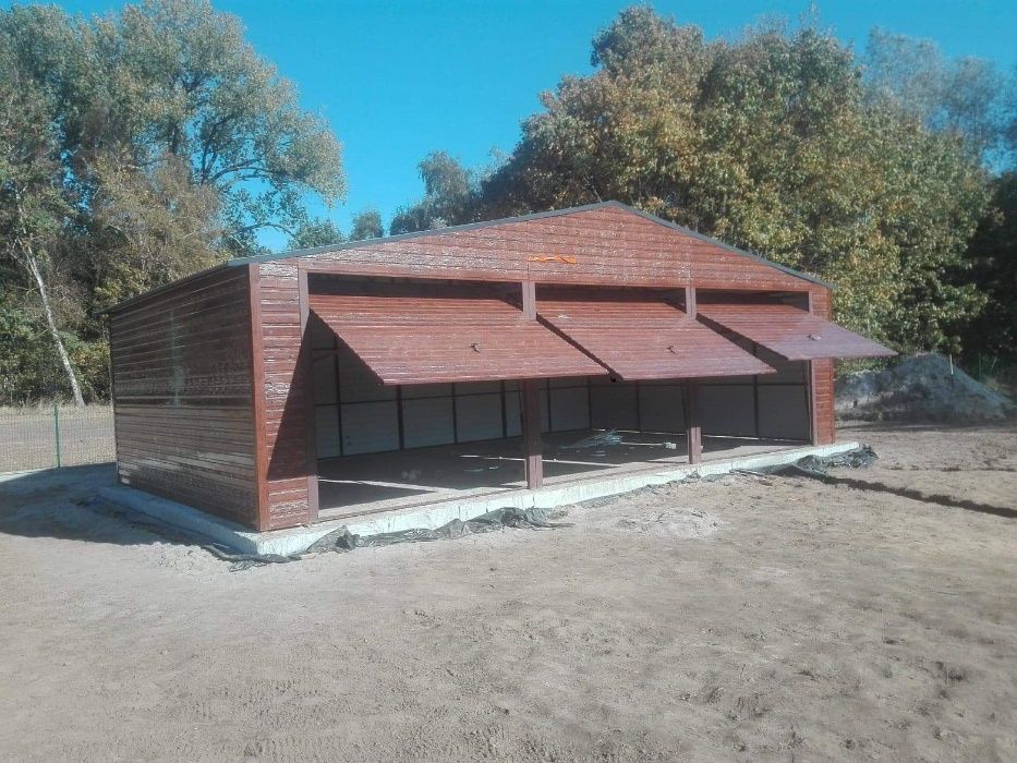 garaże blaszane drewnopodobne 10x6 orzech, dwuspadowy,wzmocniony garaż