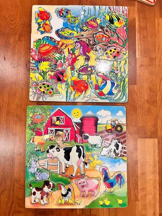 Vários Puzzles em madeira - Animais, transportes, Números