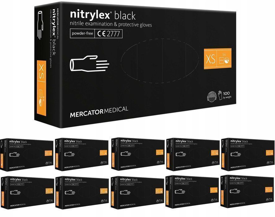 Rękawice Nitrylowe 100 Sztuk / Czarne / Rozmiar: 6 - Xs / 10 Szt.