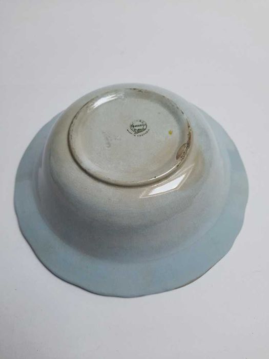 Antiga Taça Saladeira Azul Claro Flores Roxas Louça Gilman Sacavém