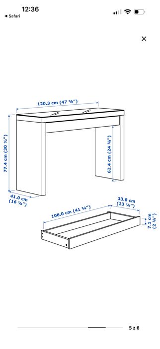 Toaletka ikea malm z lustrem i stołkiem poduszka
