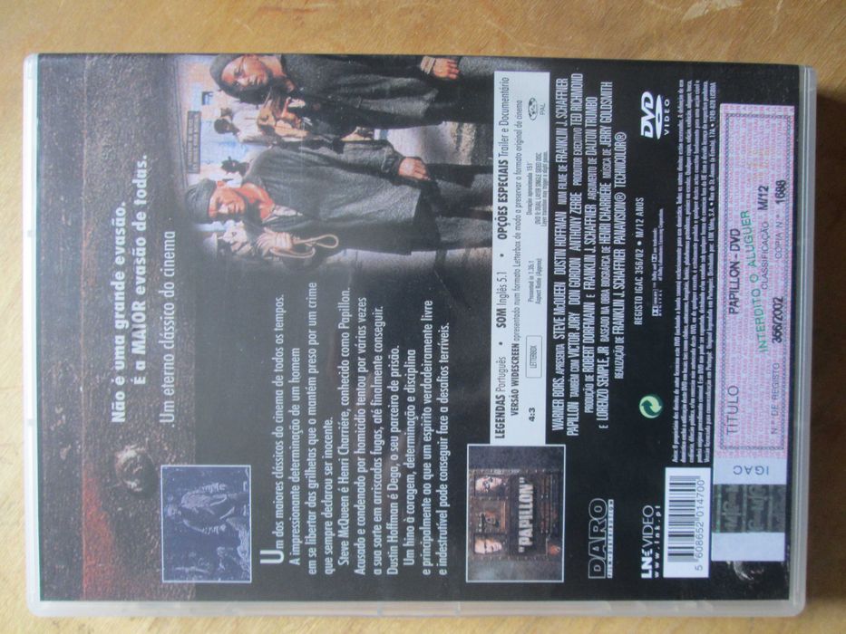 DVD Papillon, Steve Mcqueen, Dustin Hoffman, Victor Jory, Val Avery
