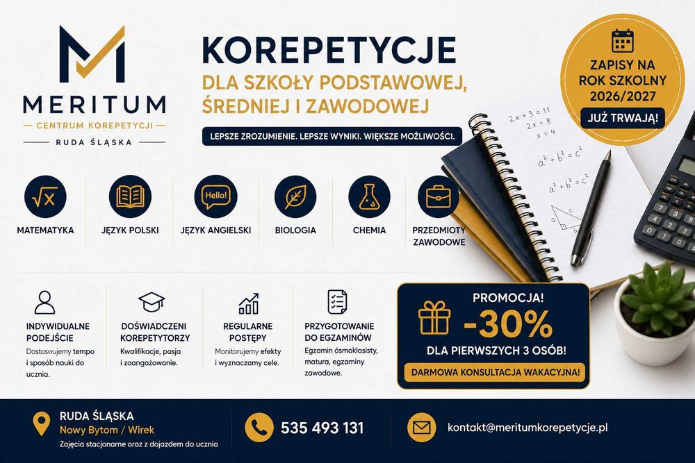 Korepetycje Matematyka Angielski Polski Ruda Śląska MERITUM