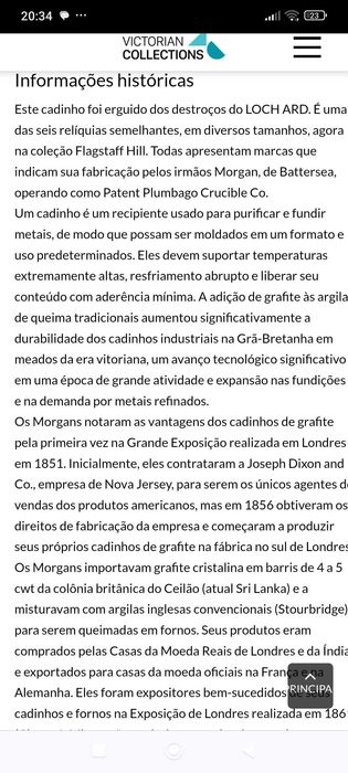 Cadinho Grafite Fundição Ouro Museu Inglaterra Séc XIX 16,5 cm