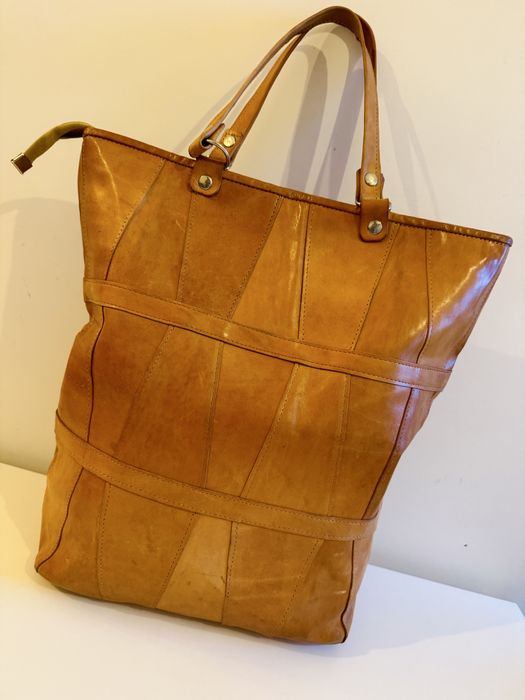 Duża skórzana torba shopper MUUD – whisky, A4 / laptop, ręcznie szyta