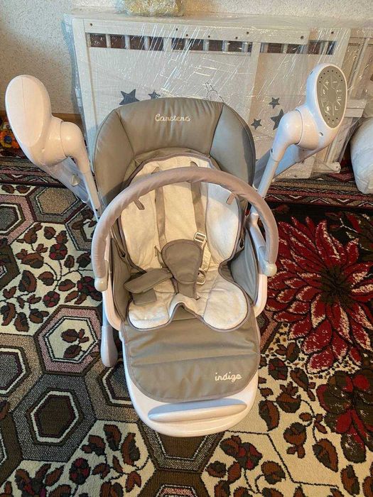 Стільчик для годування + гойдалка 2 в 1 Caretero Indigo Grey