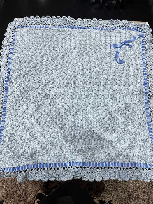 Manta em algodão, feita à mão, azul bebé