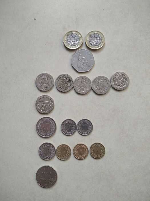 продам  монеты Великобритании, Швейцарии Франции