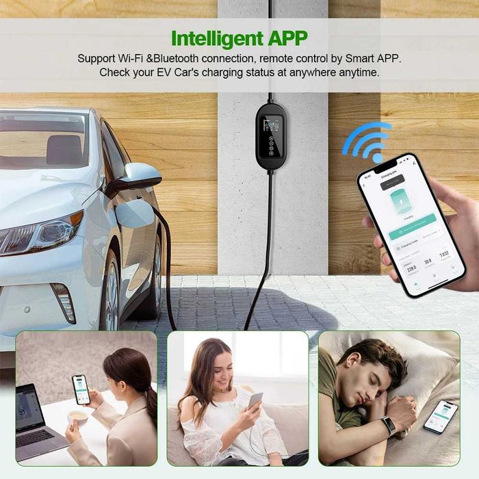 Зарядний пристрій електро EV авто 32A 7,2 KW 1 фаза Type 2 WIFI 5м.