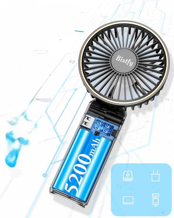 Mini wentylator przenośny USB C 6 prędkości 5200mAh LCD składany
