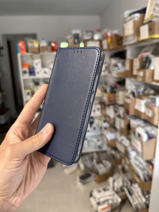 Etui z klapką zamykane granatowe + SZKŁO hartowane do REALME 16