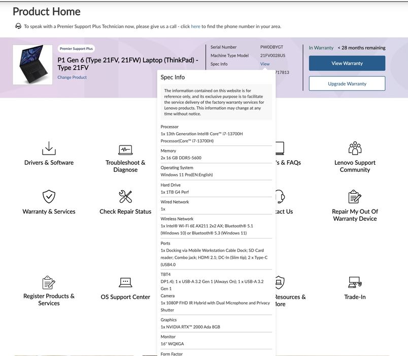 Thinkpad P1 Gen 6 21FV0028US/IPS 165Hz 500nit/RTX 2000 Ada/гарантія