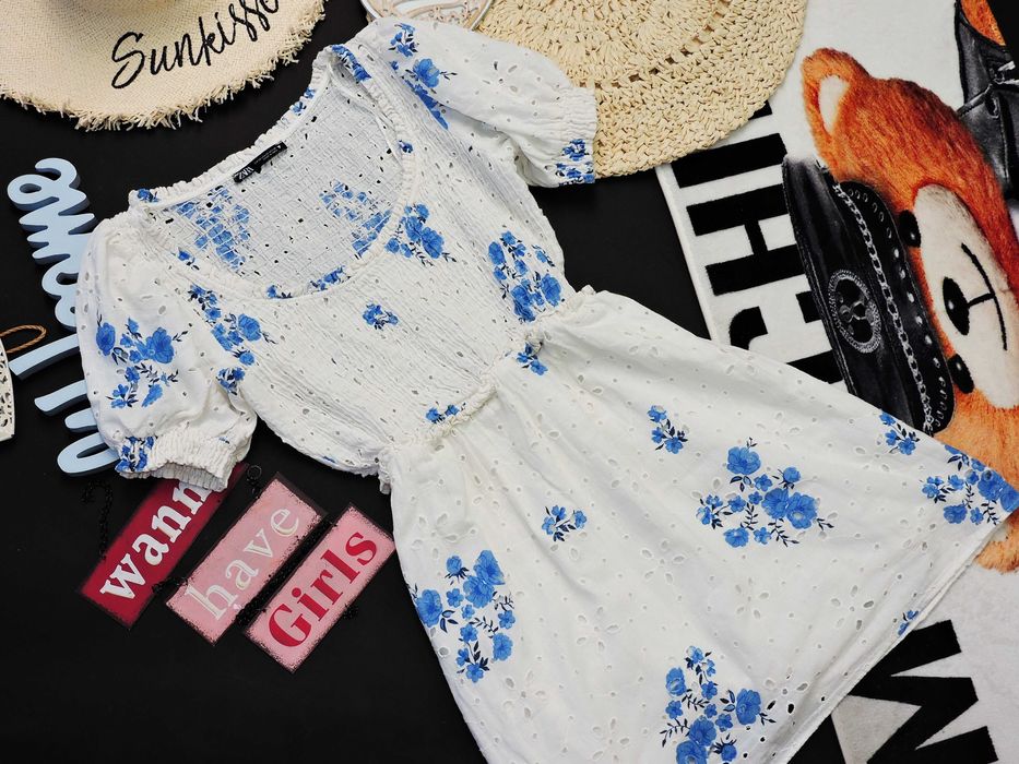 Zara Śliczna bawełniana sukienka w stylu boho XS