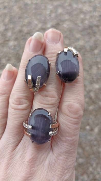 Срібні набори, комплекти срібні з золотою вставкою 925