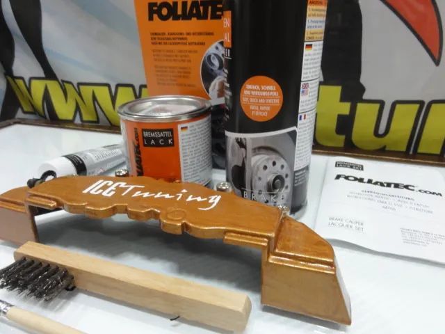 Tinta alta temperatura Foliatec de cor Cobre metálico brilhante (mercedes AMG carbon ceramic) para bombas / pinças travão, kit 3 c
