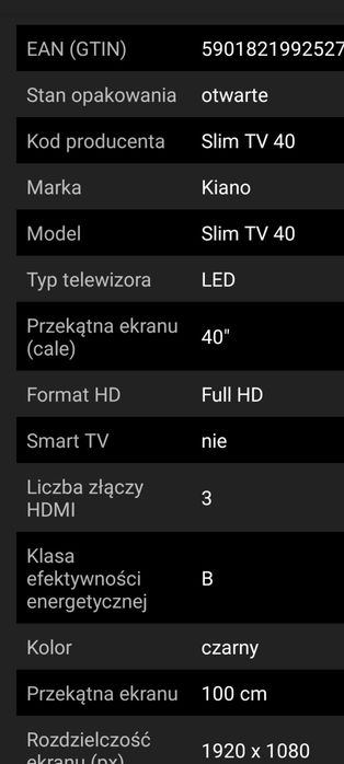 Tanio sprzedam Tv 40 cali Kiano