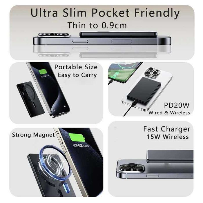 5000mAh PD20W Magnetic Magsafe 15W Power Bank.(XILECALY)