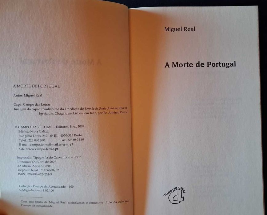 Livro "A Morte de Portugal" - Miguel Real (Novo/Esgotado)