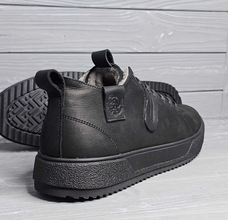 40-48рр!!! Мужские черные низкие зимние кожаные кеды кроссовки! баталы