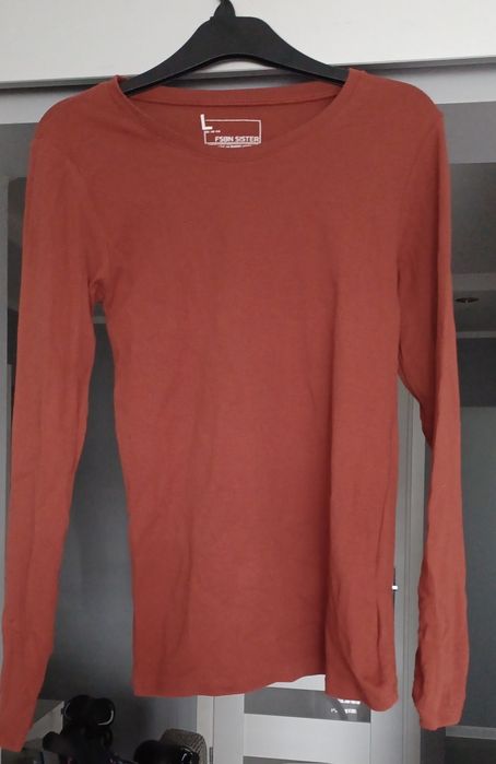 Bluzka z długim rękawem longsleeve prążek brązowaFBczekolada rdzawy L