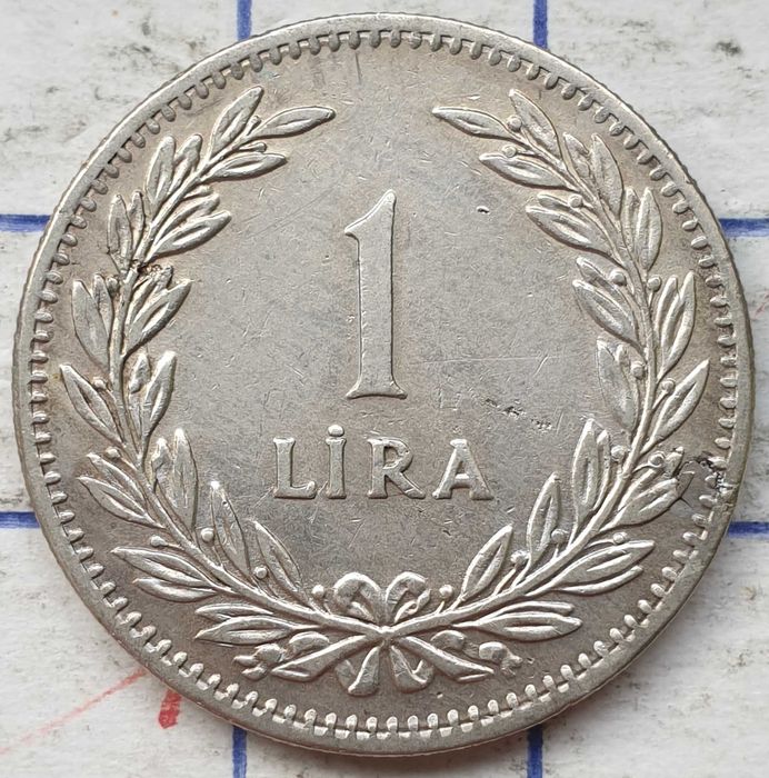 Turcja 1 lira 1947 7,5g Ag 600