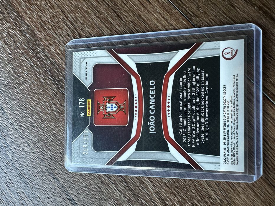 carta de coleção oficial do João Cancelo da coleção 2022 Panini Prizm FIFA World Cup Qatar.