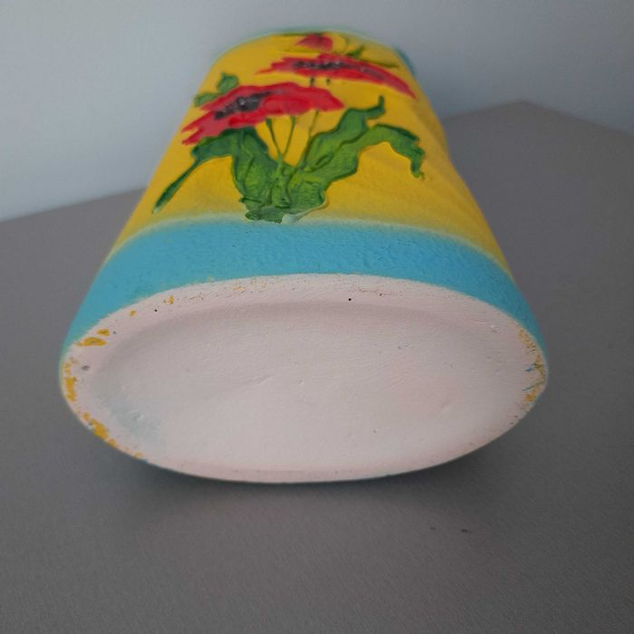 Ваза керамічна з маками жовто синя 31,5см, Вази для квітів 30см