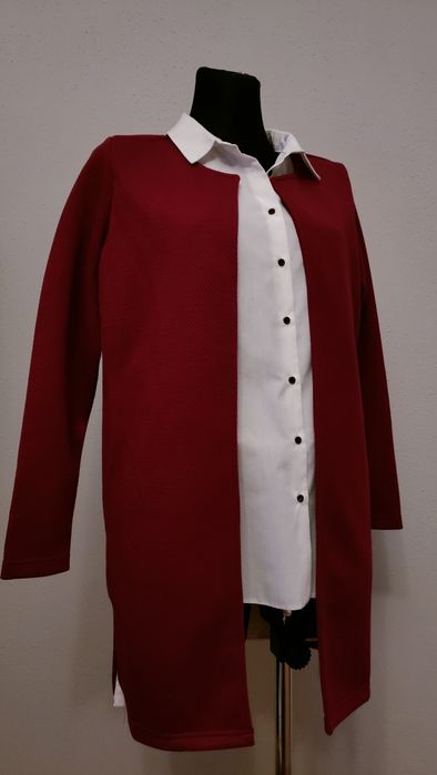Płaszcz płaszczyk sweter kardigan bordowy długi jak nowy czerwony