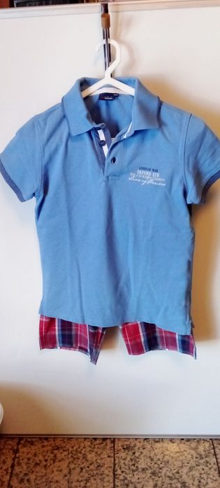 Blue polo shirt and plaid shorts, ages 9–10, Lion of Porches
