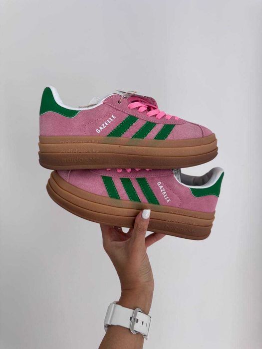 Кросівки Adidas Gazelle Bold Platform Pink/Green premium