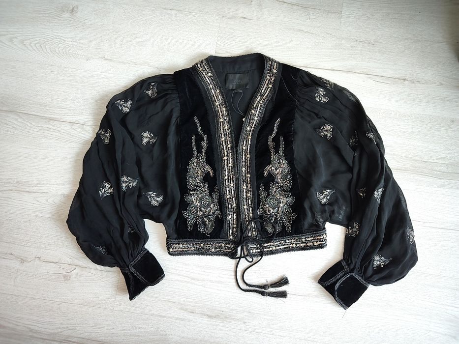 Zara kurtka z haftem limited edition aksamitna bluzka limitowana XS